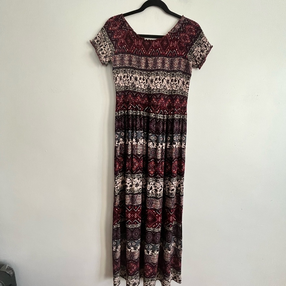 Soft Surroundings Womens Floral Artsy Open Shoulder Smocked Maxi Boho Dress - Picture 3 of 9
